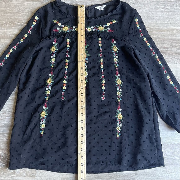 Sweet Grey Embroidered Chiffon Blouse Black Small Swiss Dots Stitch Fix Lined - Picture 3 of 9